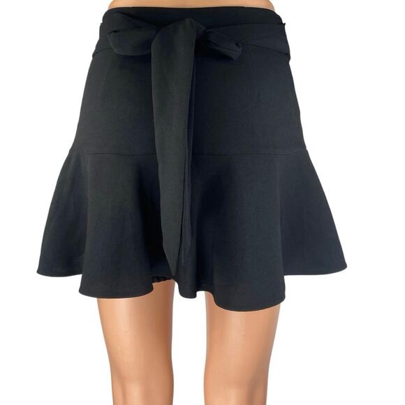 Zara Black Ruffle Zip Tie Waist Mini Tennis Golf A-Line Flared Skirt Skort Sz XS - Picture 3 of 5